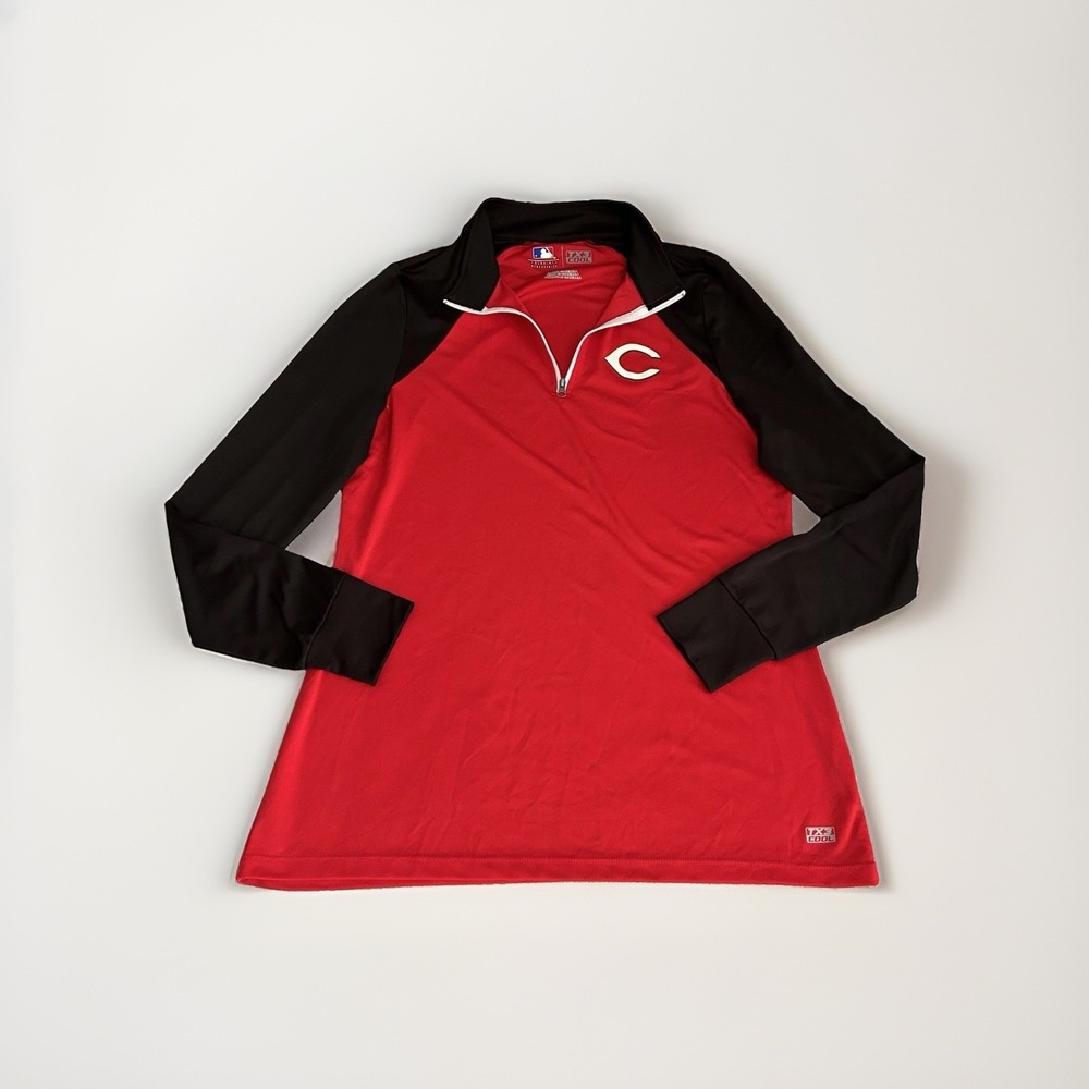 MLB Cincinnati Reds Women XL Quarter Zip Pullover Thumbholes TX3 Cool Red Black